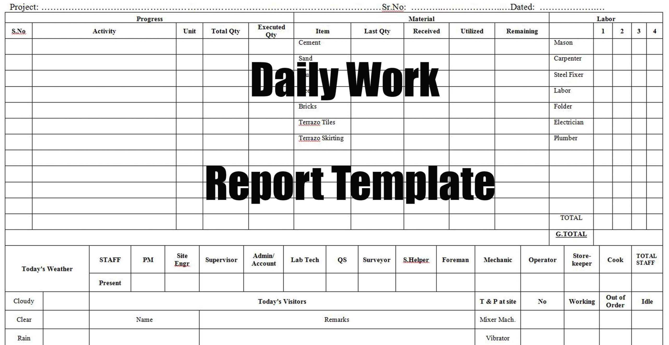 Daily Work Report Template – Engineering Discoveries Pertaining To Daily Work Report Template