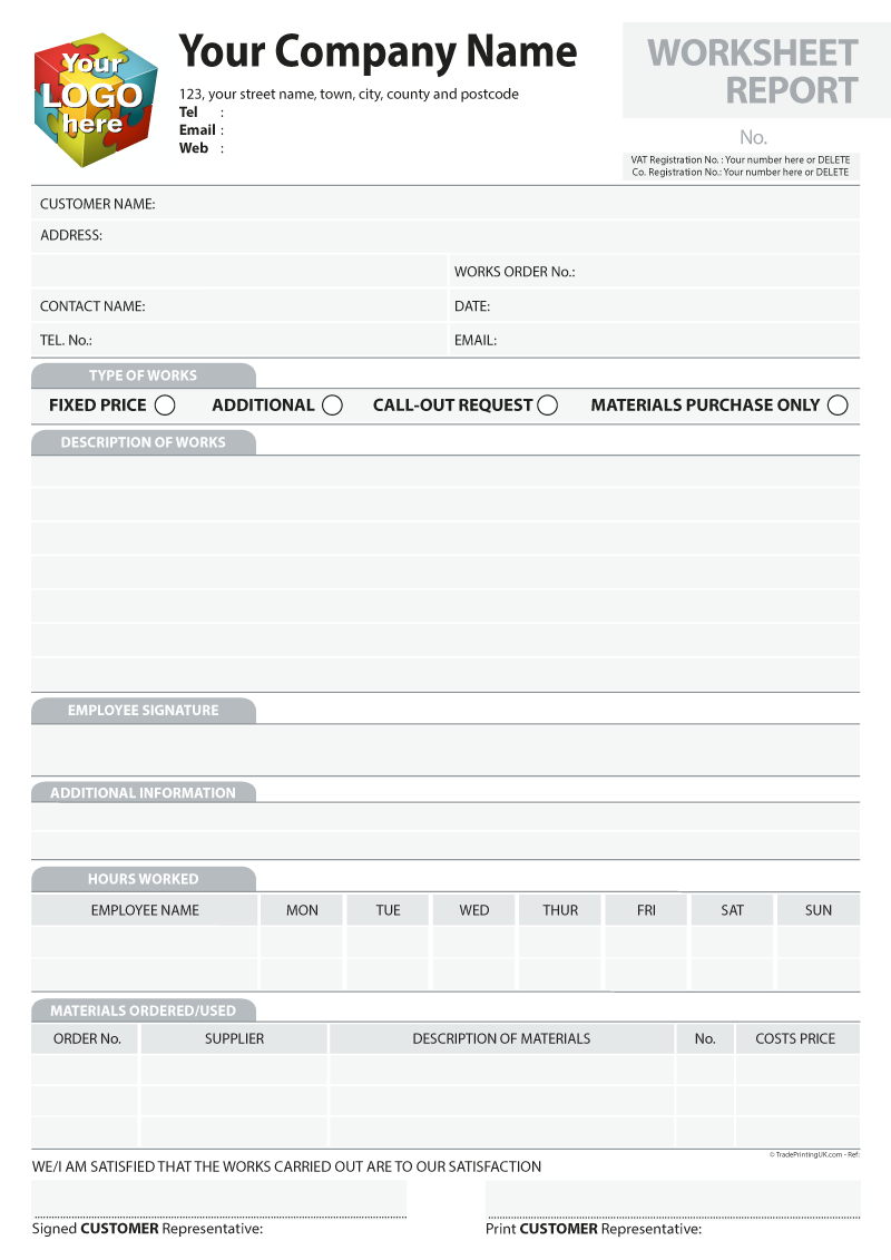 Dayworks And Worksheet Report Template For Ncr Printing From £35 With Regard To Ncr Report Template