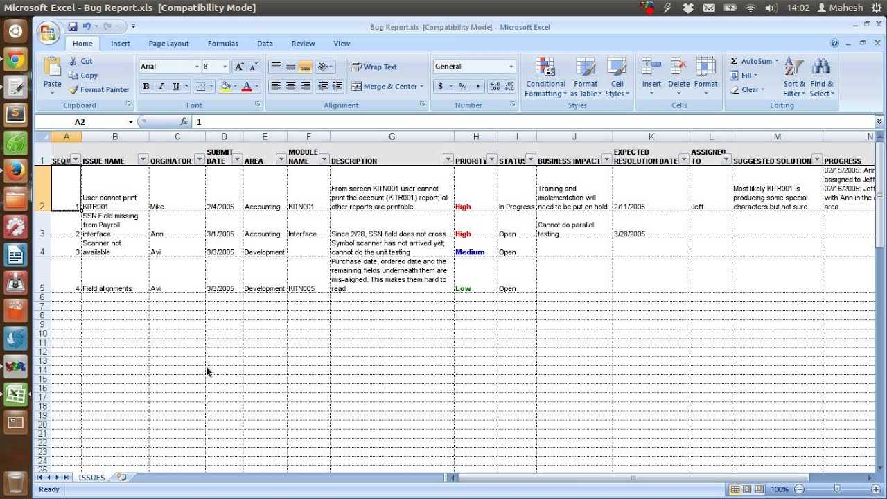 Defect Tracking Template Xls Throughout Building Defect Report Template
