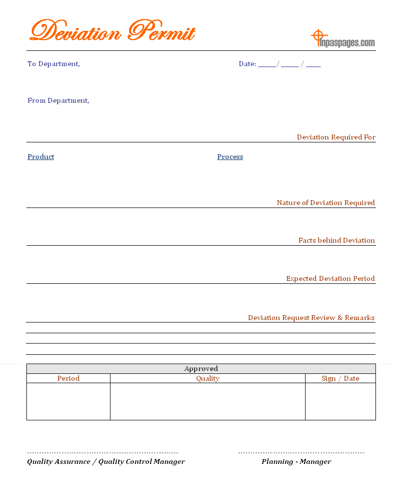 Deviation Permit Form Format Regarding Deviation Report Template
