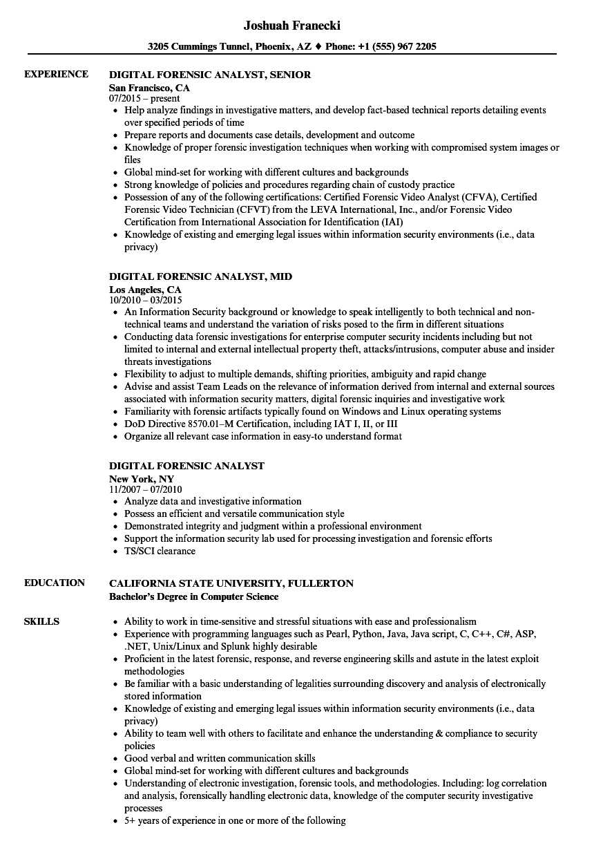 Digital Forensic Analyst Resume Samples | Velvet Jobs Inside Forensic Report Template