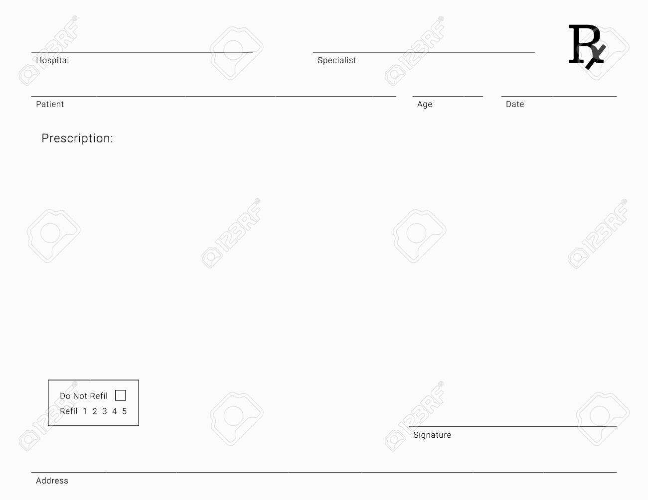 Doctor's Rx Pad Template. Blank Medical Prescription Form. In Blank Prescription Pad Template