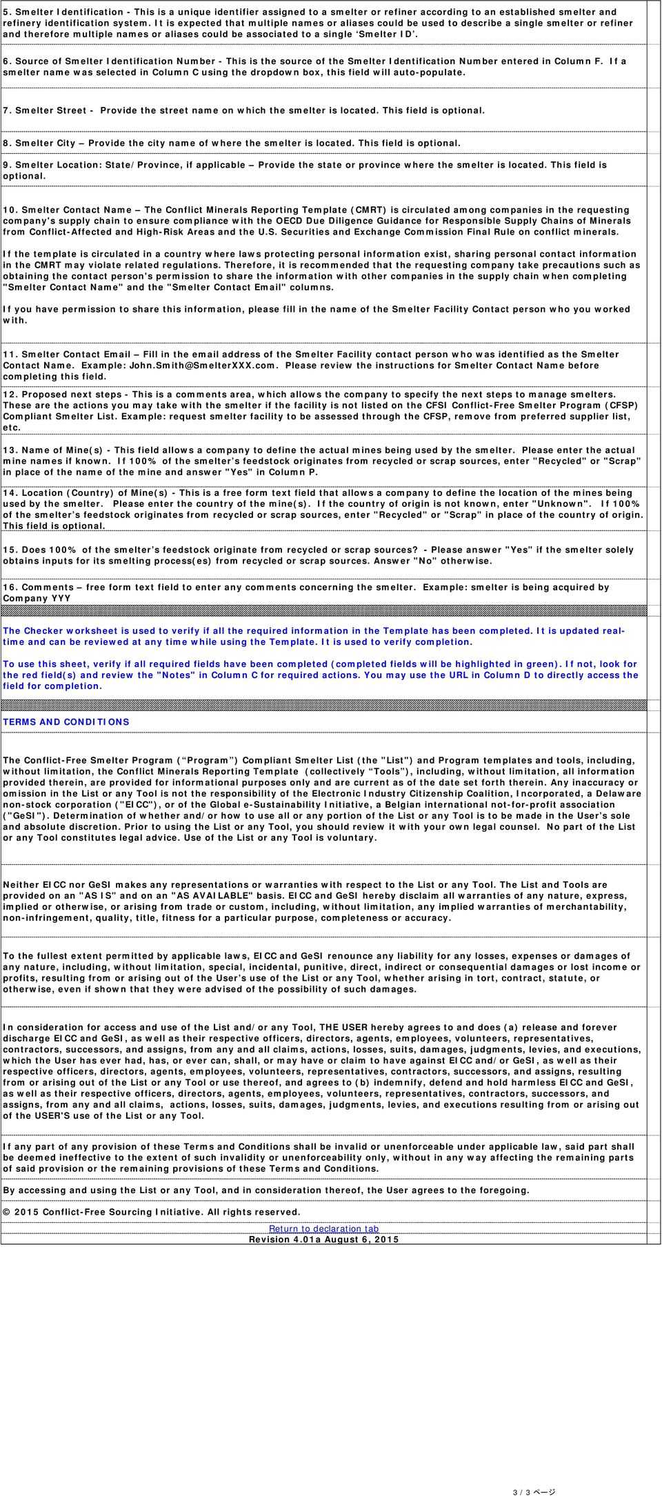 Document Title Conflict Minerals Reporting Template Sheet. 1 In Eicc Conflict Minerals Reporting Template