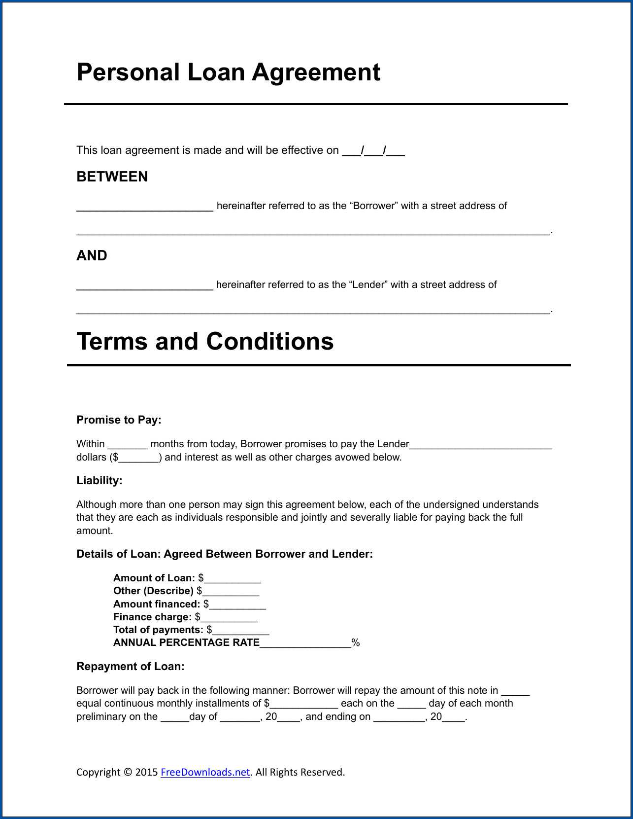 √ Free Printable Loan Repayment Contract Template | Templateral With Blank Loan Agreement Template