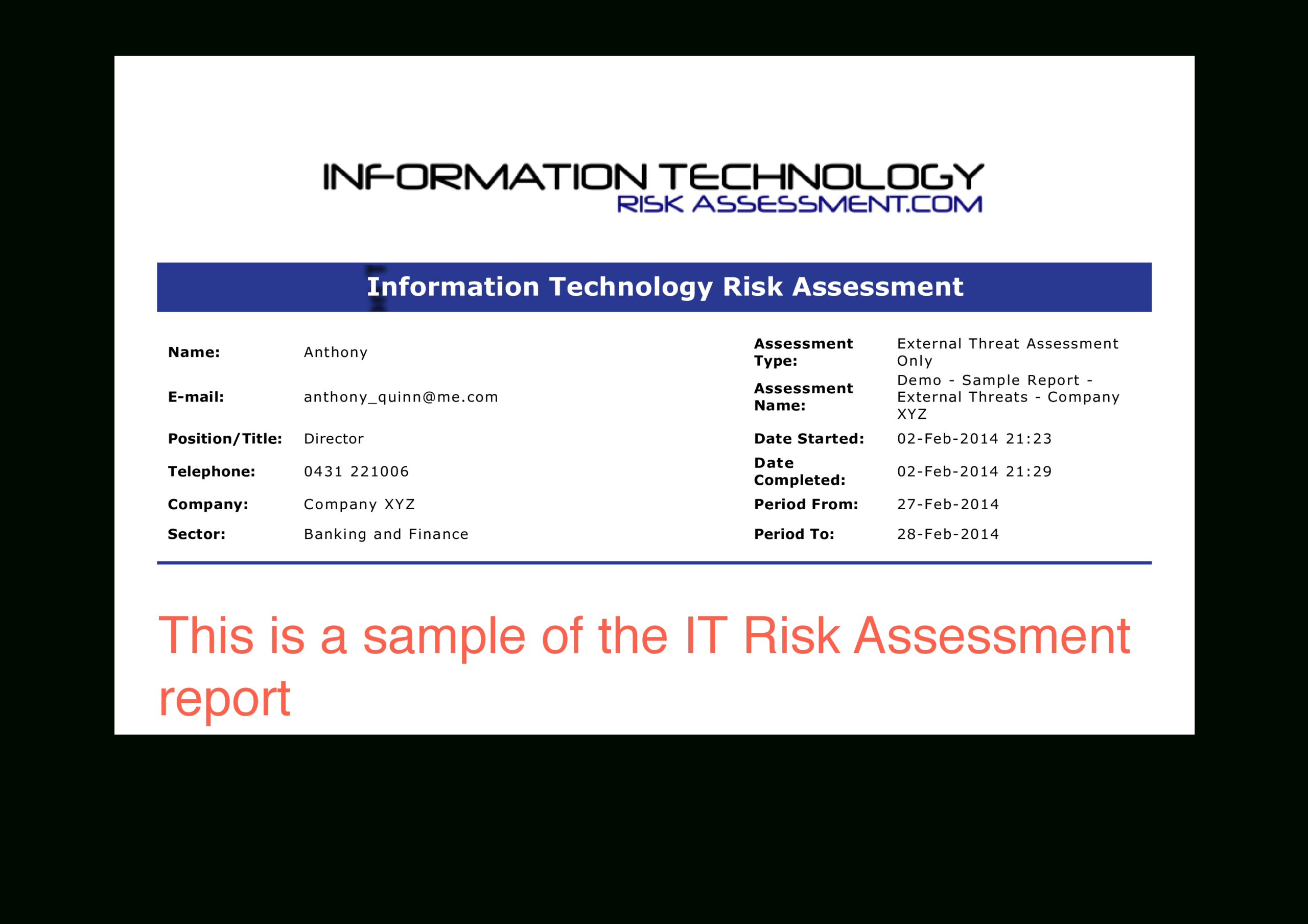 免费It Risk Assessment Report | 样本文件在 In Threat Assessment Report Template