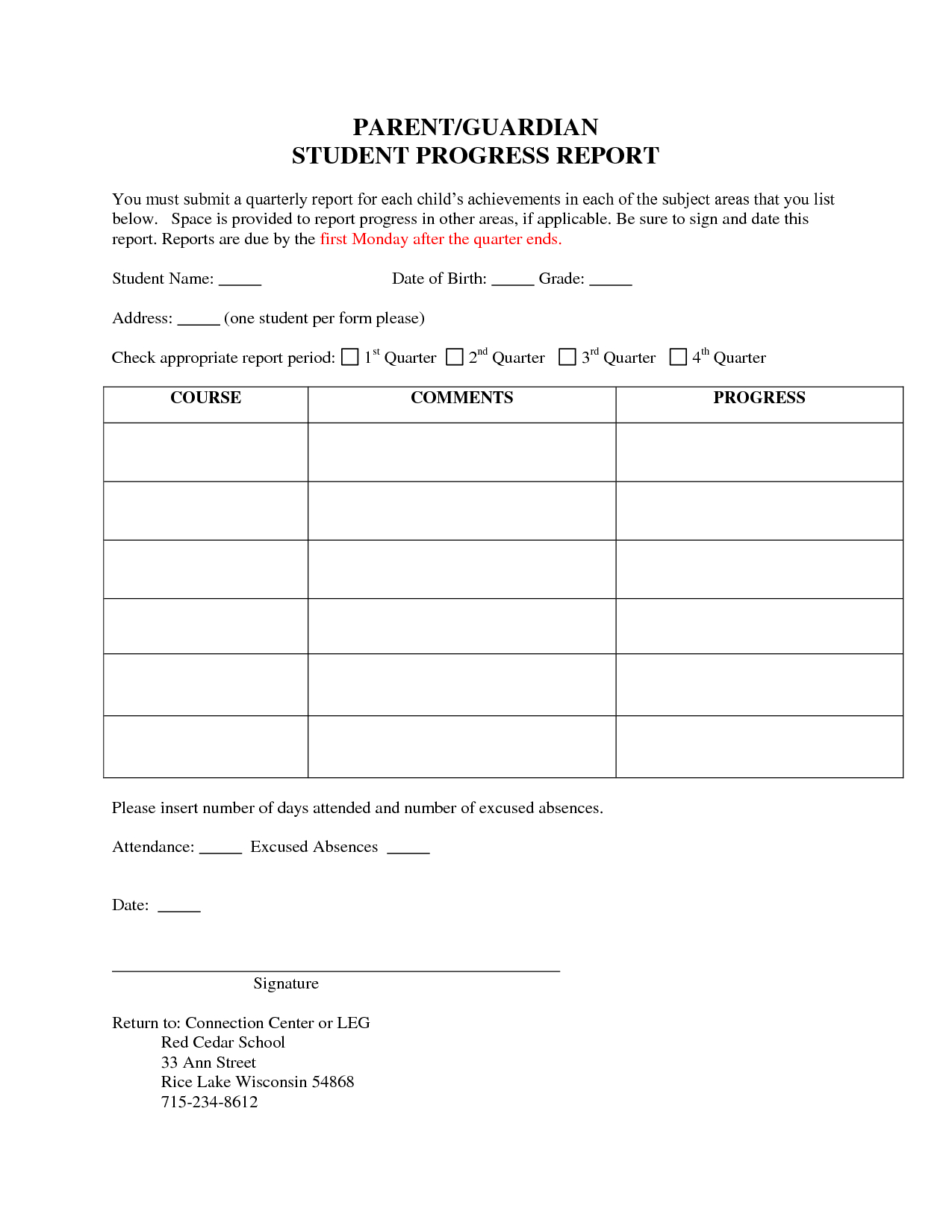 Easy To Use Weekly Student Progress Report Templates And In Student Grade Report Template