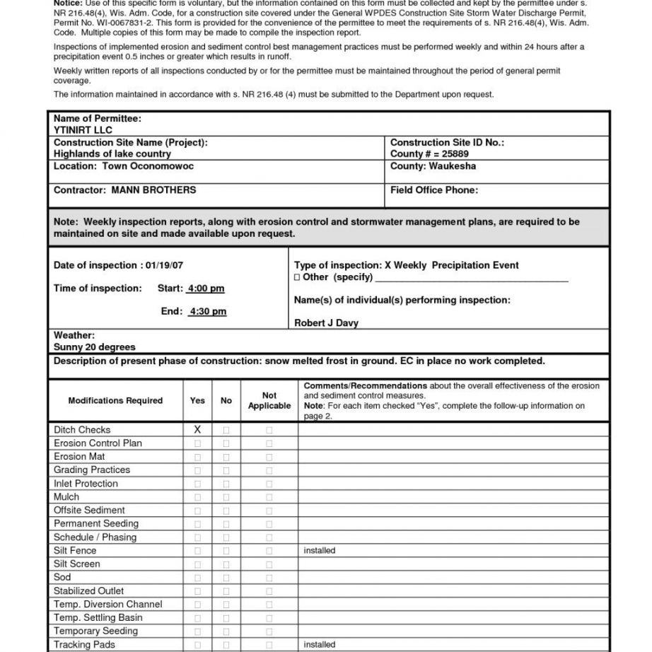 Editable Building Inspection Report Sample Forms Commercial With Regard To Daily Inspection Report Template