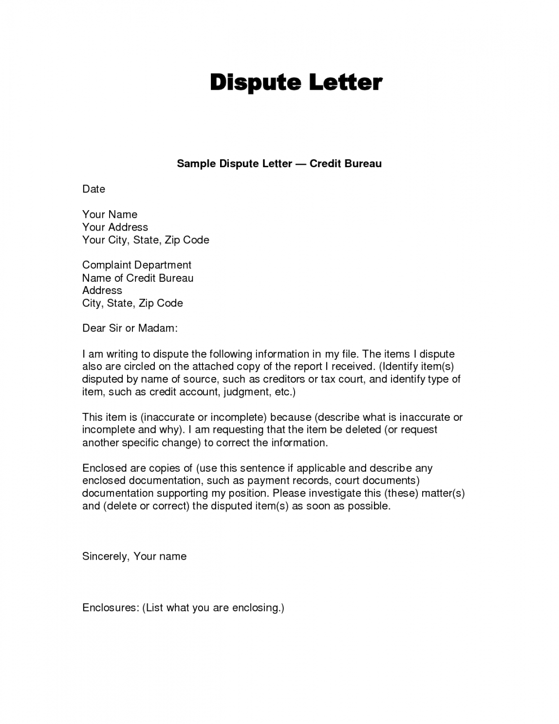 Editable Writing Dispute Letter Format Make A Habit 2019 Pertaining To Credit Report Dispute Letter Template