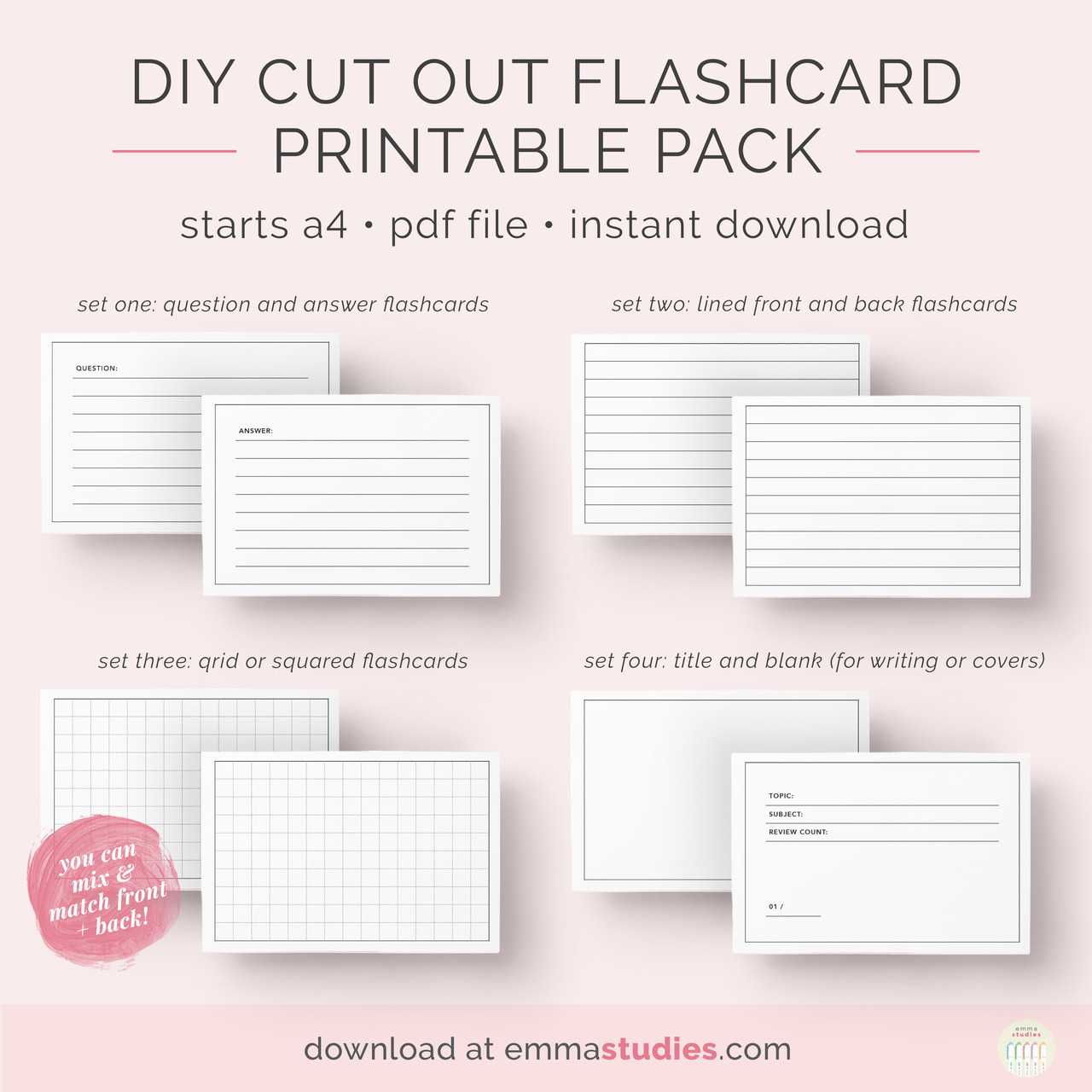 Emma's Studyblr — Free Diy Flashcards Printable Pack I've Pertaining To Free Printable Blank Flash Cards Template