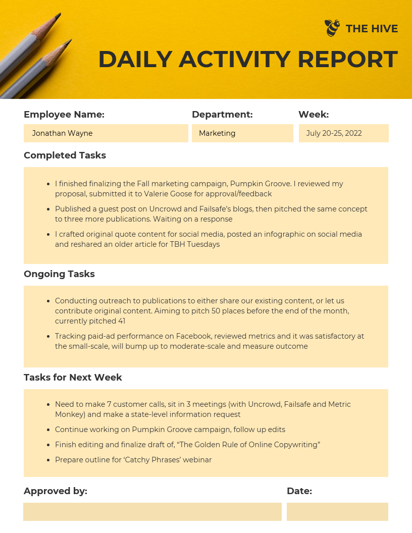 Employee Daily Activity Report Template Within Employee Daily Report Template