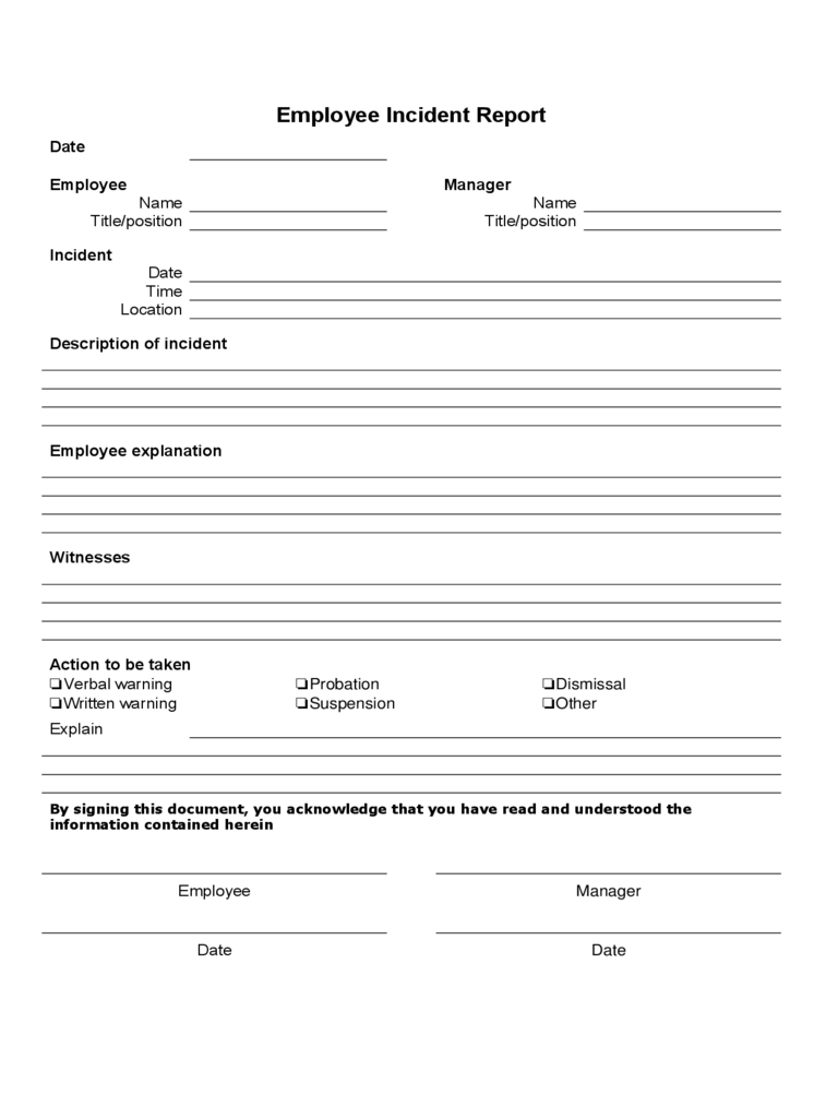 Employee Incident Report – 4 Free Templates In Pdf, Word Pertaining To Incident Report Form Template Word