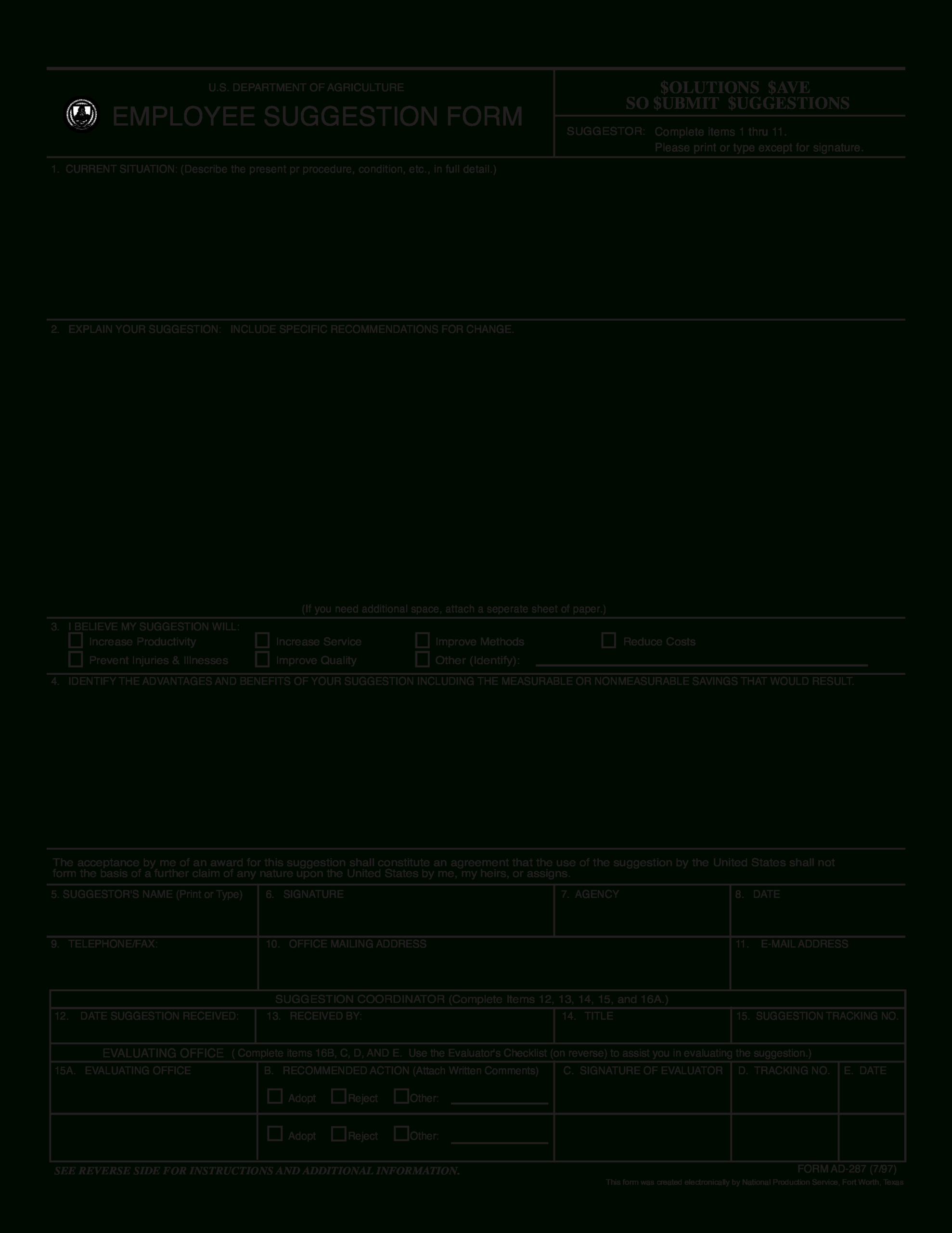 Employee Suggestion Evaluation Form Sample | Templates At With Regard To Word Employee Suggestion Form Template