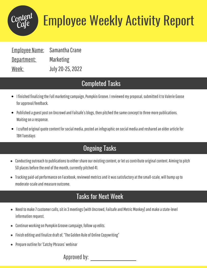 Employee Weekly Report For Marketing Weekly Report Template