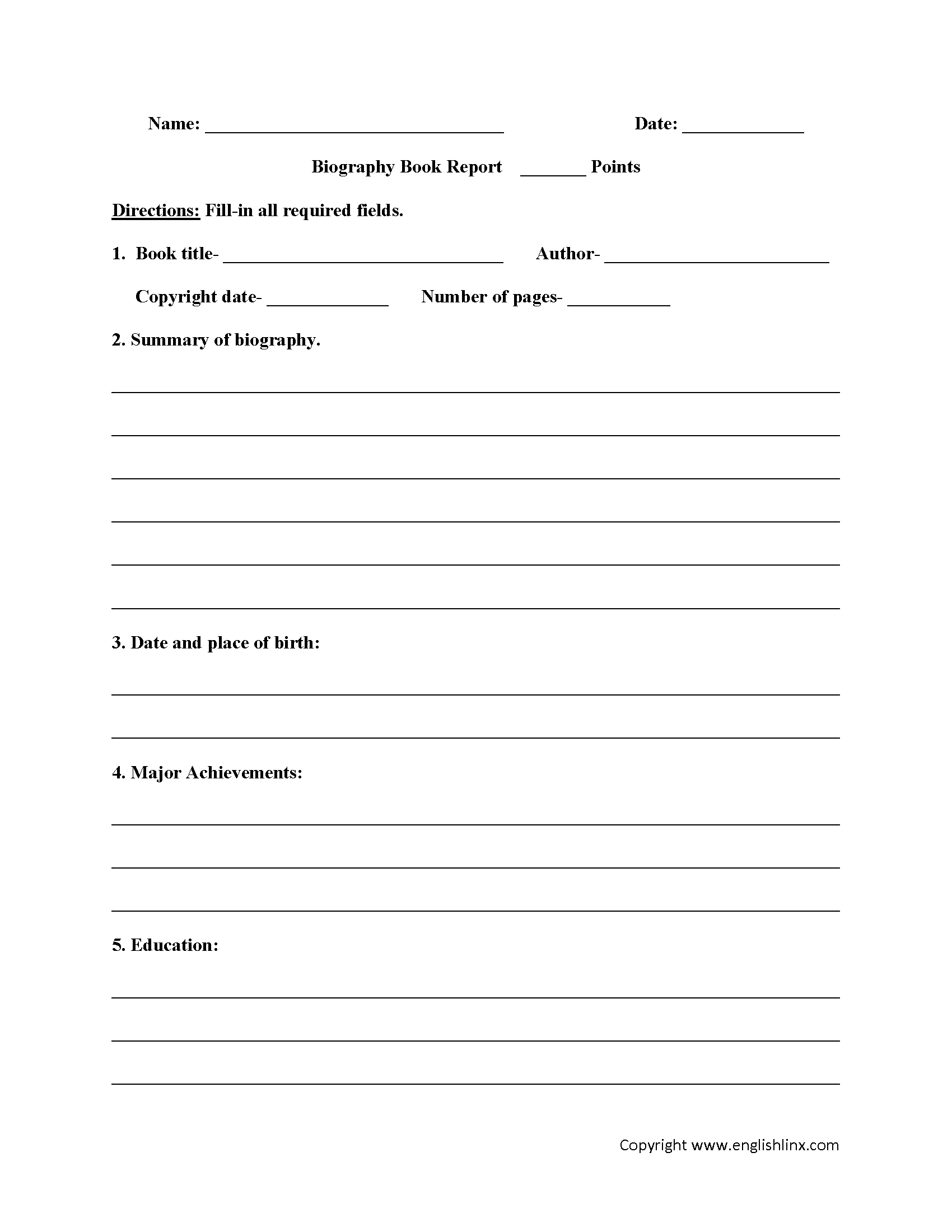 Englishlinx | Book Report Worksheets With 1St Grade Book Report Template