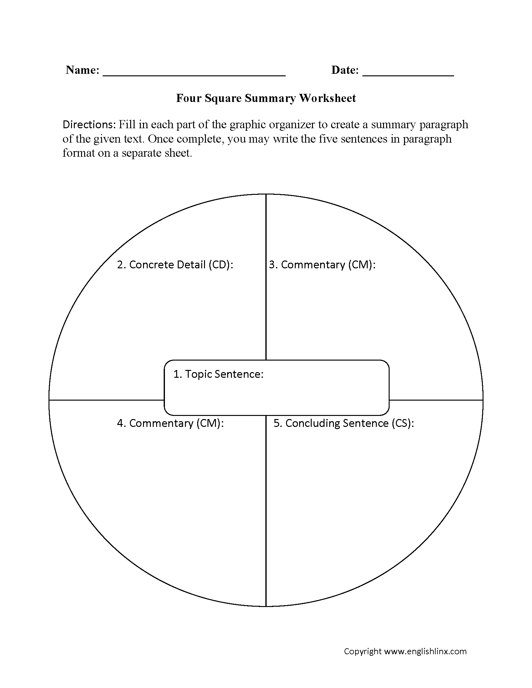 Englishlinx | Summary Worksheets Throughout Blank Four Square Writing Template