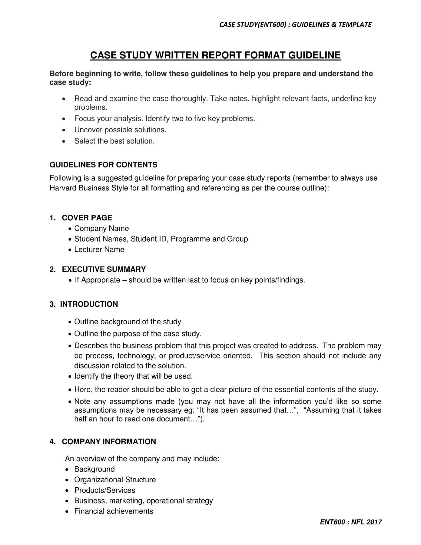 Ent600 Case Study Guidelines & Template Pages 1 – 5 – Text In Report Content Page Template