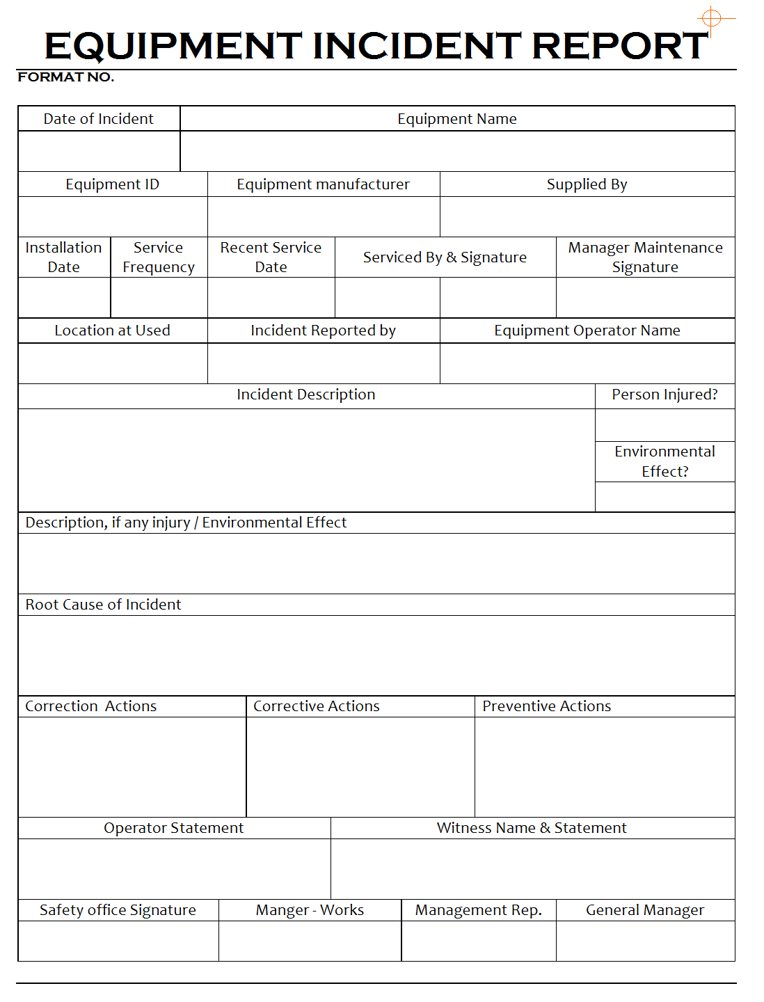 Equipment Incident Report Format | Samples | Word Document For Incident Report Form Template Word