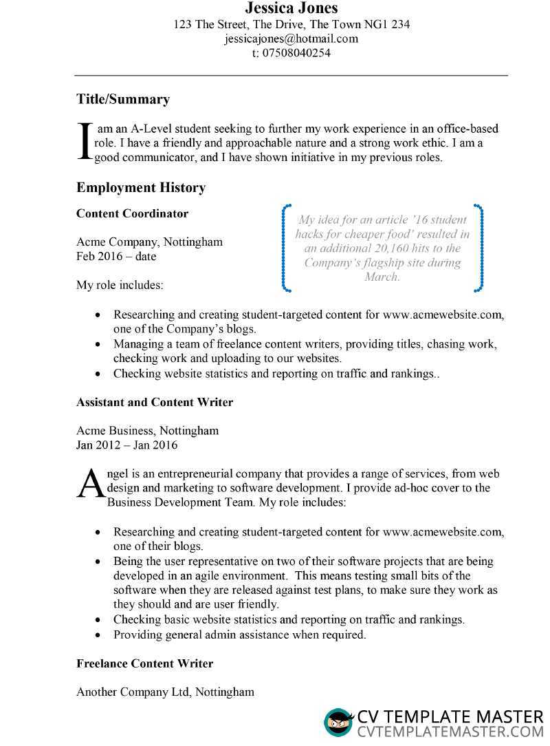 Example Cv Template In Microsoft Word | Cvtemplatemaster For Another Word For Template