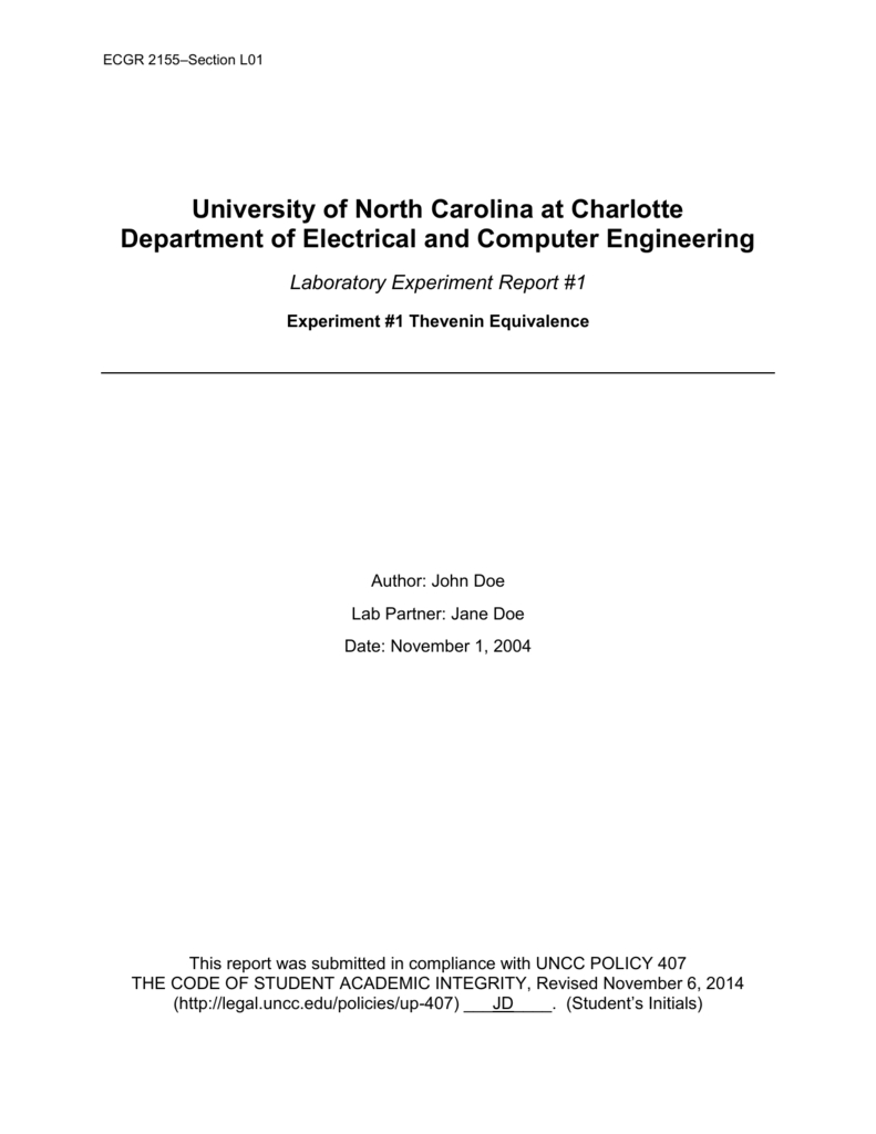 Example Lab Report – Electrical And Computer Engineering At Unc Inside Engineering Lab Report Template