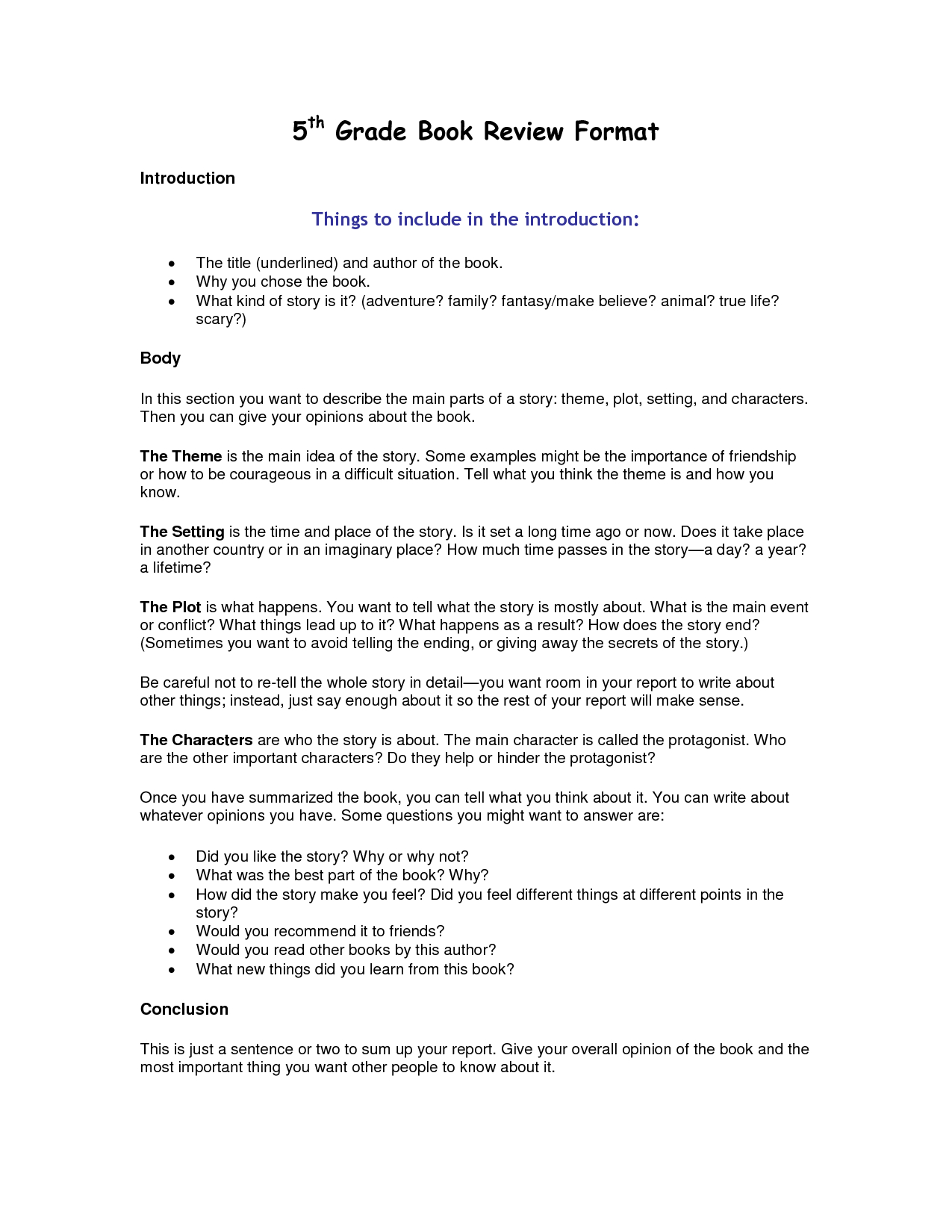 Example Of Book Report Story And Examples Of Book Report With Regard To Book Report Template 5Th Grade