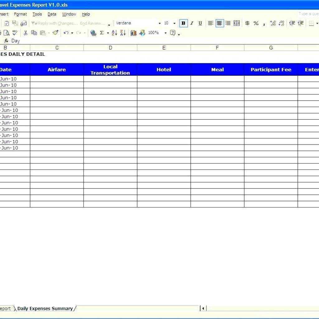 Excel Preadsheet Template For Mall Business Expenses Monthly For Expense Report Template Excel 2010