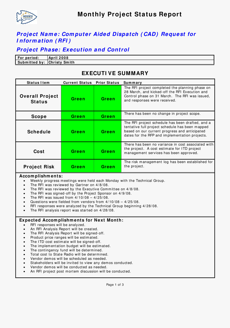 Excel Templates For Project Management Free With – Project For Monthly Status Report Template Project Management