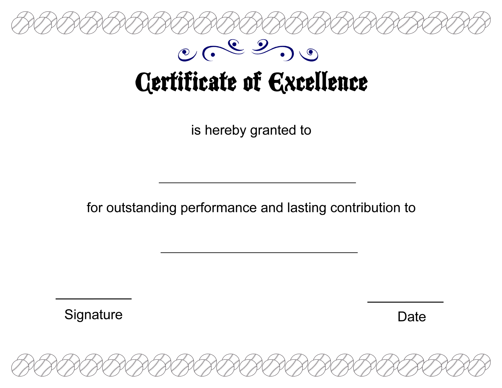 Excellent Certificate Of Excellence Template Designed Regarding Blank Award Certificate Templates Word