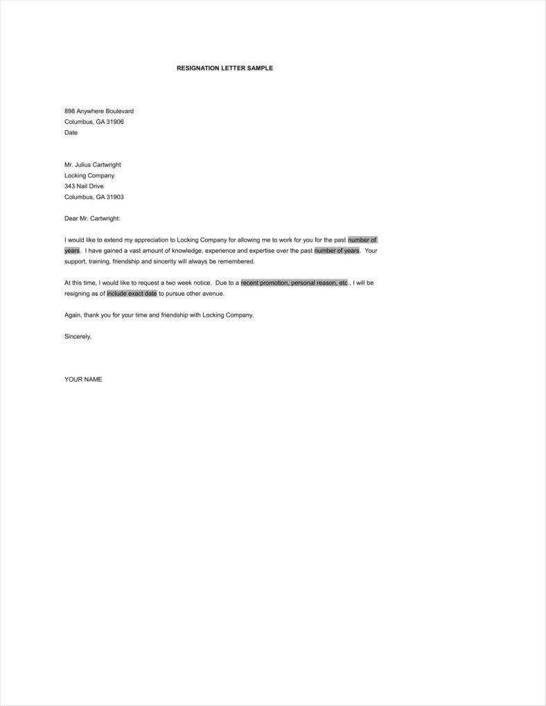 F7B0A3A Resignation Letter Resignation Letter Template Free Intended For 2 Weeks Notice Template Word