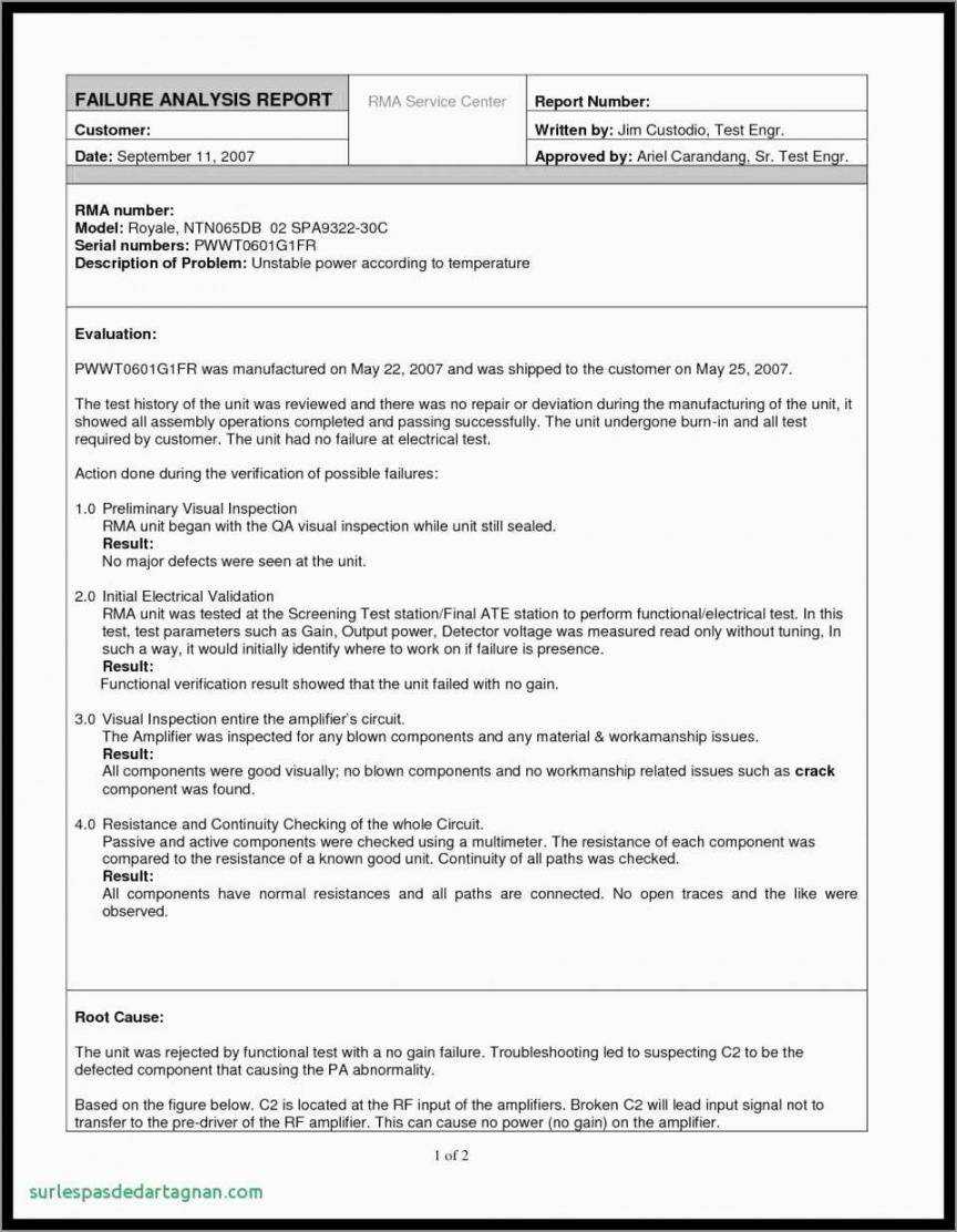 Failure Analysis Report Template With Regard To Rma Report Template