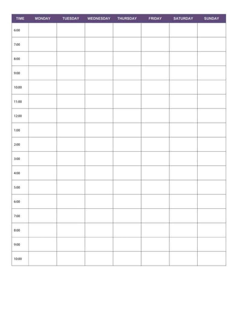 Family Schedule Chart Template Daily Routine Ideas Inside Blank Workout Schedule Template