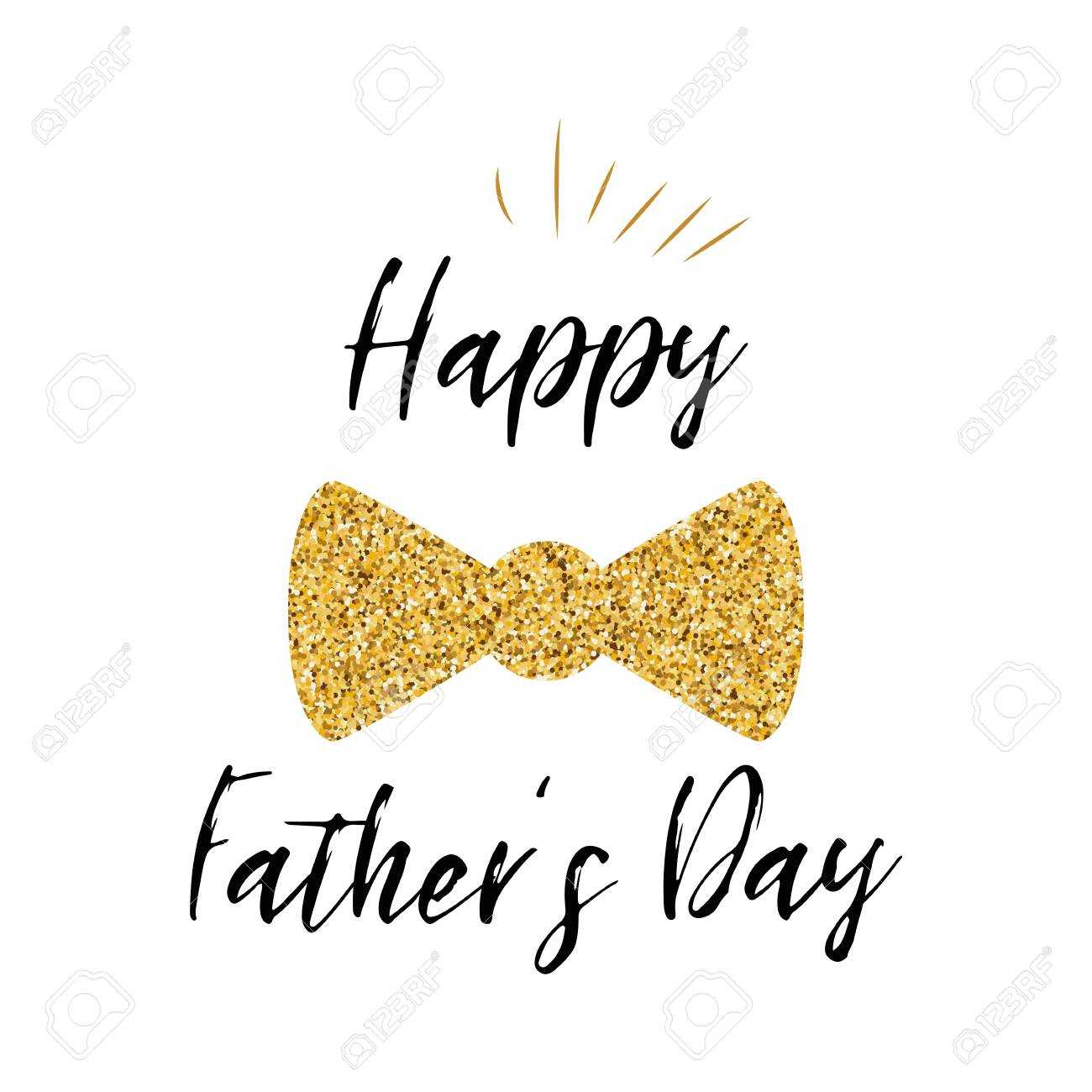 Father's Day Banner Design With Lettering, Golden Bow Tie Butterfly With Tie Banner Template