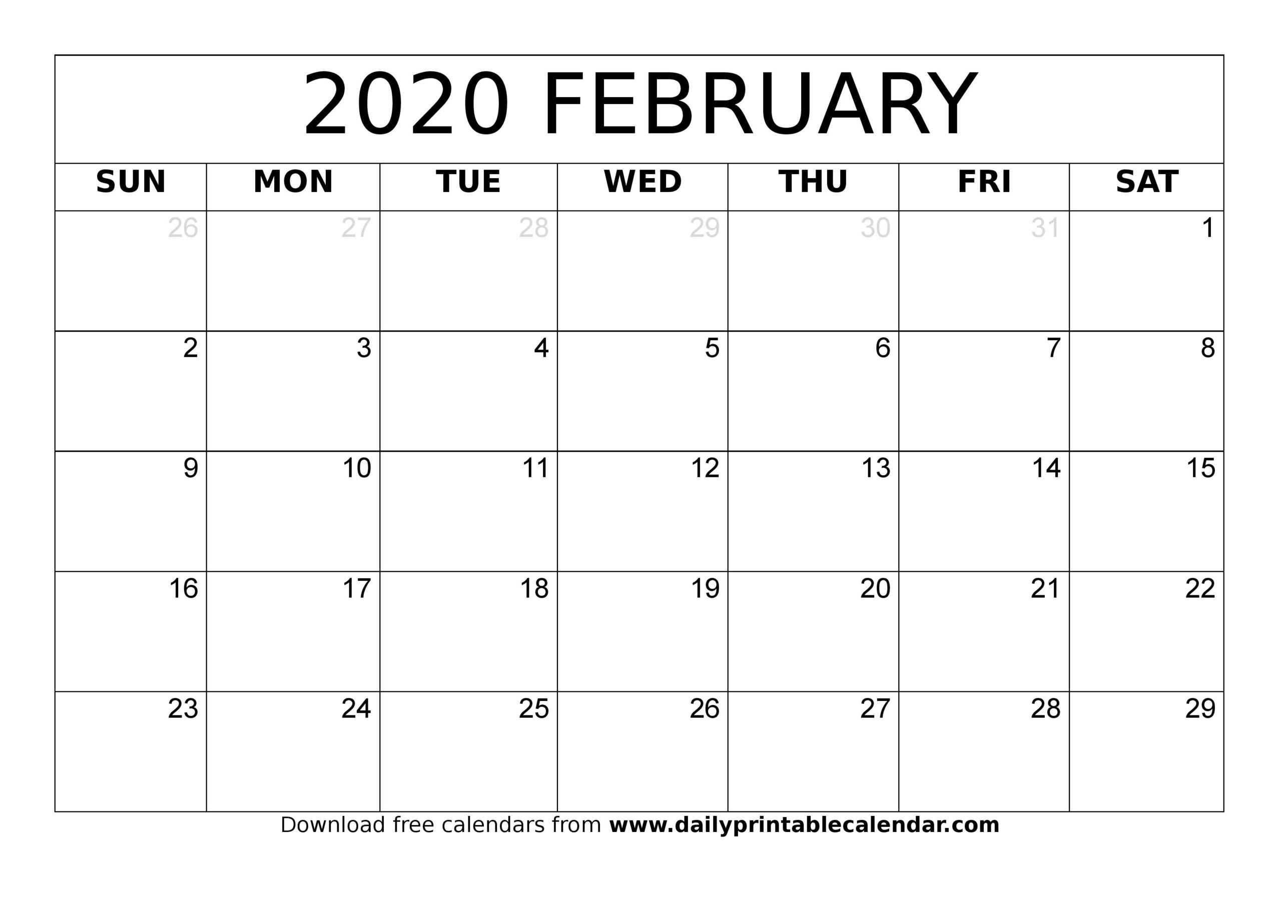 February 2020 Calendar Printable – Blank Templates – 2020 Throughout Blank Activity Calendar Template