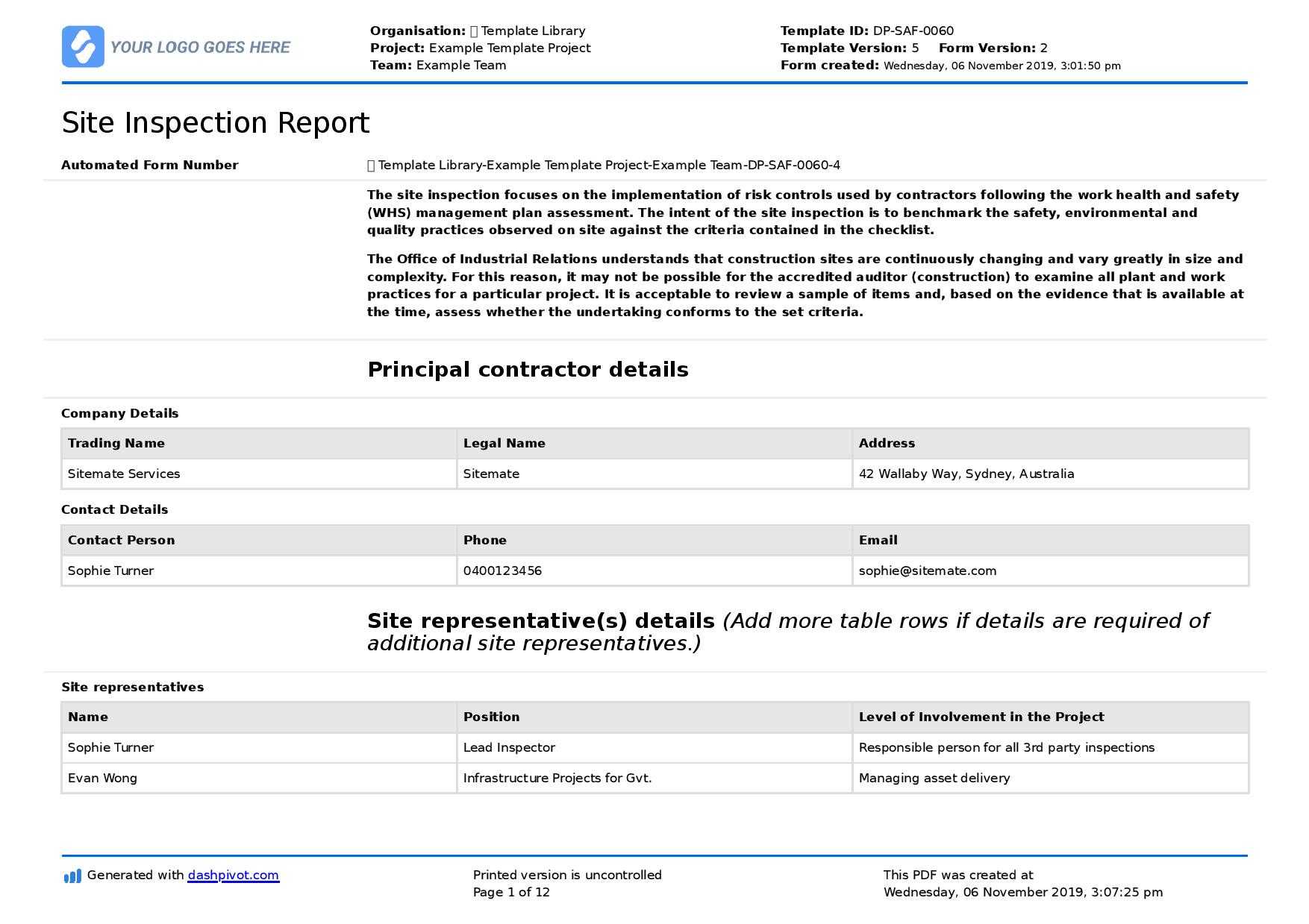 Field Inspection Report Template (Free To Use And Better For With Regard To Engineering Inspection Report Template