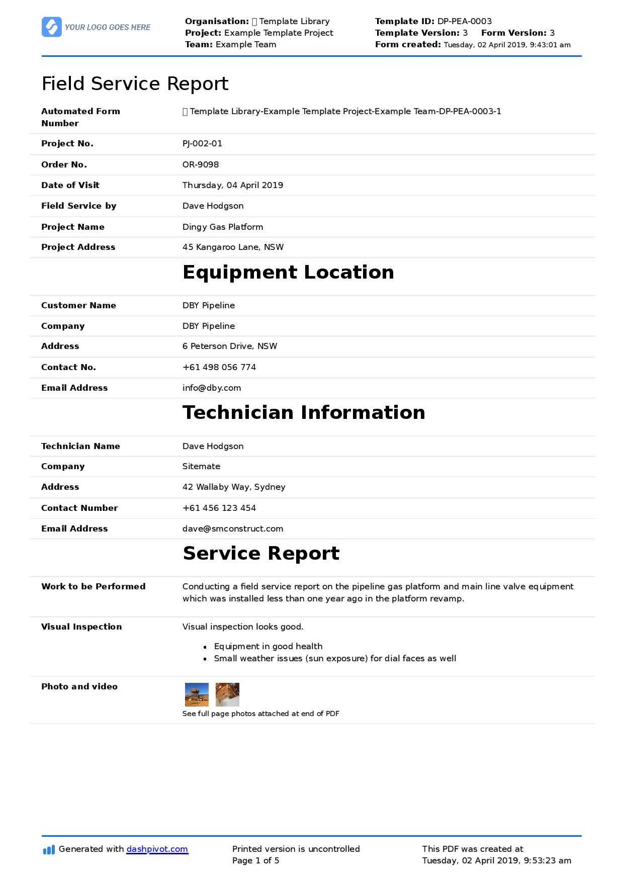Field Service Report Template (Better Format Than Word Intended For Company Report Format Template