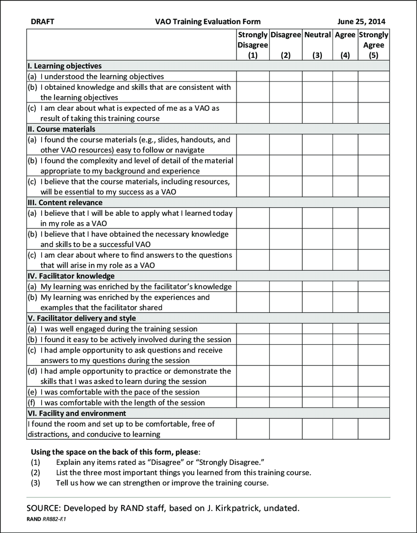 Figure F.1 Proposed Training Evaluation Form, Page 1 With Regard To Training Evaluation Report Template