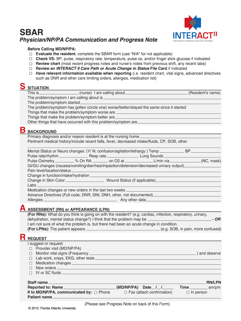 Fillable Sbar Template For Nurses – Fill Online, Printable With Sbar Template Word