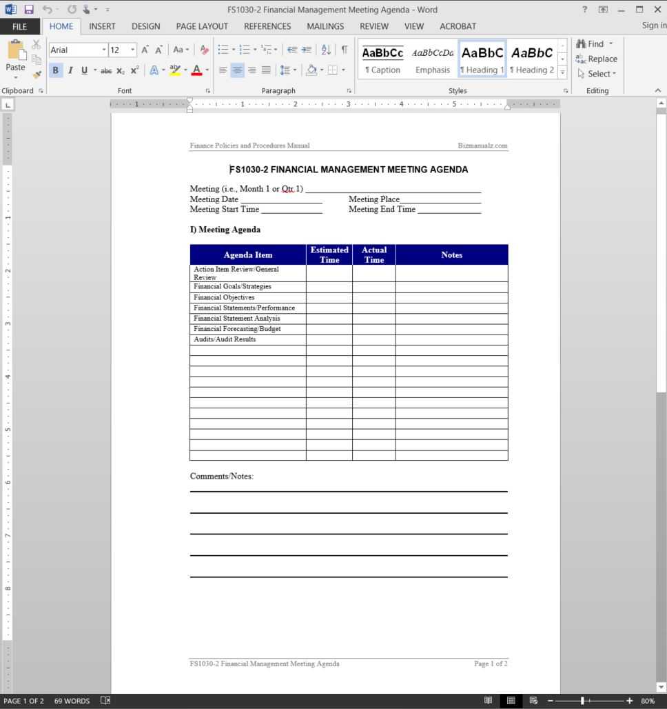 Financial Management Meeting Agenda Template | Fs1030 2 In Free Meeting Agenda Templates For Word