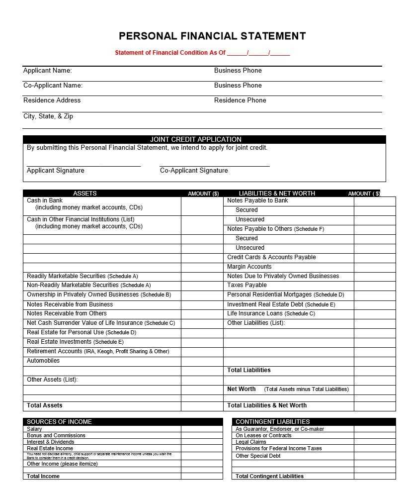 Financial Statment Forms – Barati.ald2014 Intended For Blank Personal Financial Statement Template