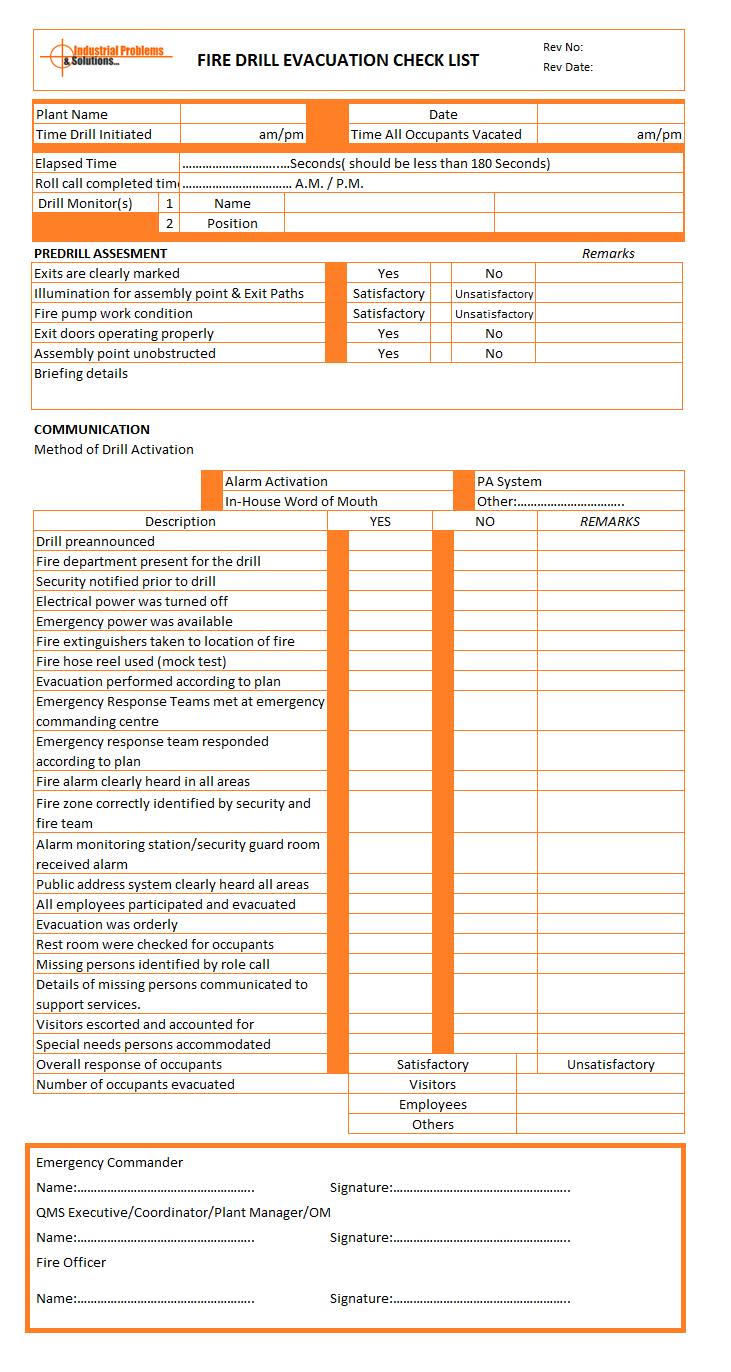 Fire Drill Evacuation Checklist Format Pertaining To Fire Evacuation Drill Report Template
