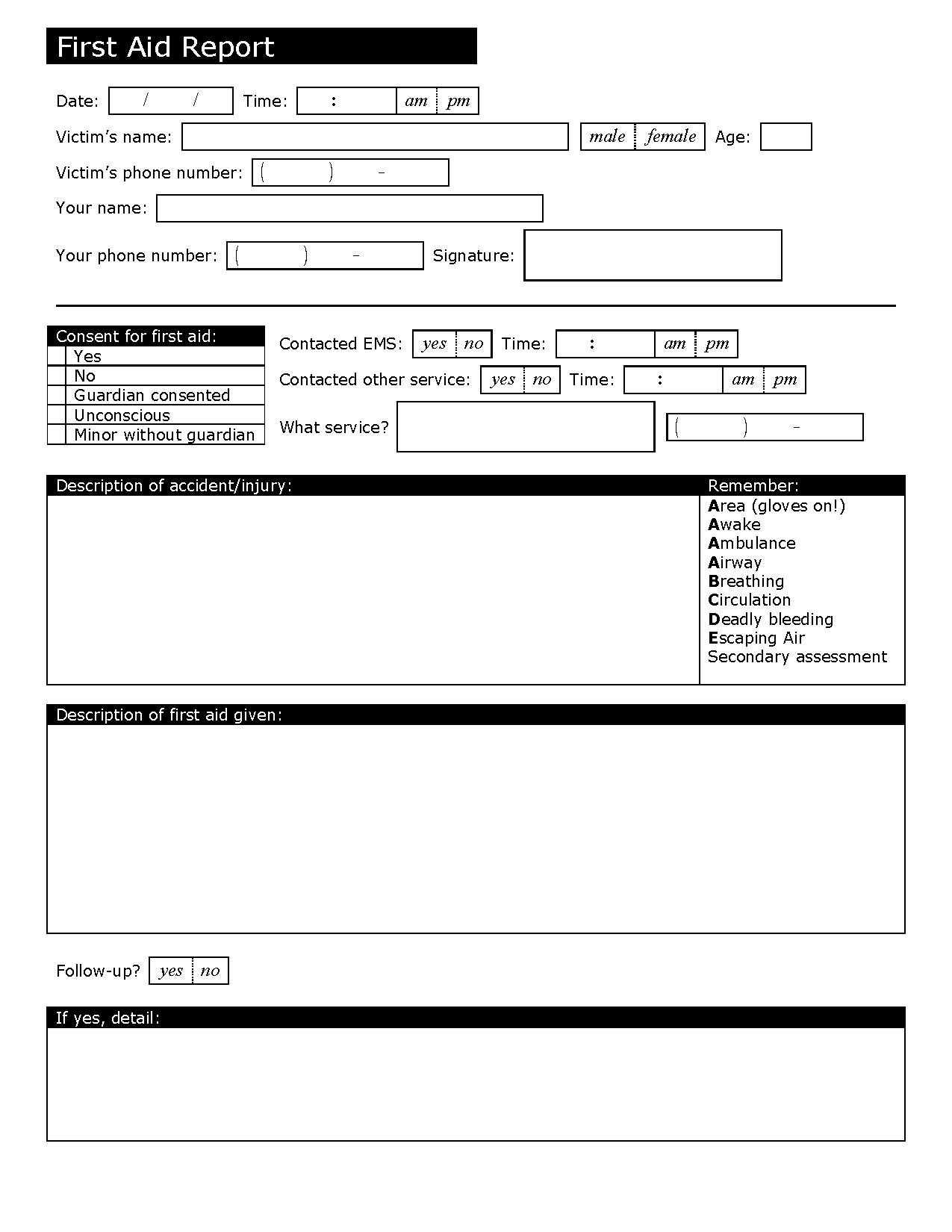 First Aid Report – The Y Guide Throughout First Aid Incident Report Form Template