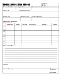 Fixture Inspection Documentation For Engineering - with regard to Engineering Inspection Report Template