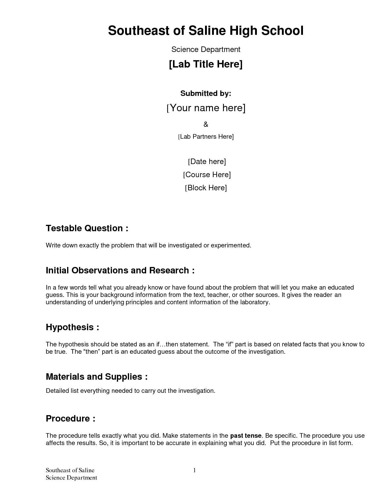 Formal Lab Report Template : Biological Science Picture Inside Science Experiment Report Template
