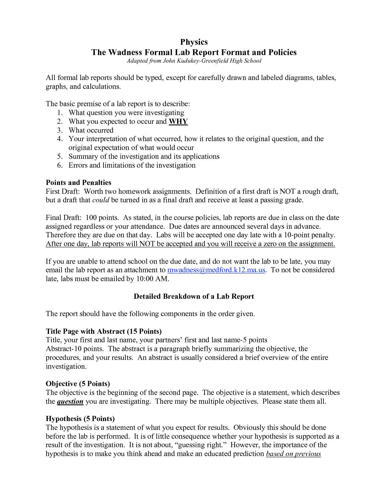 Formal Lab Report Template Physics : Biological Science Pertaining To Formal Lab Report Template