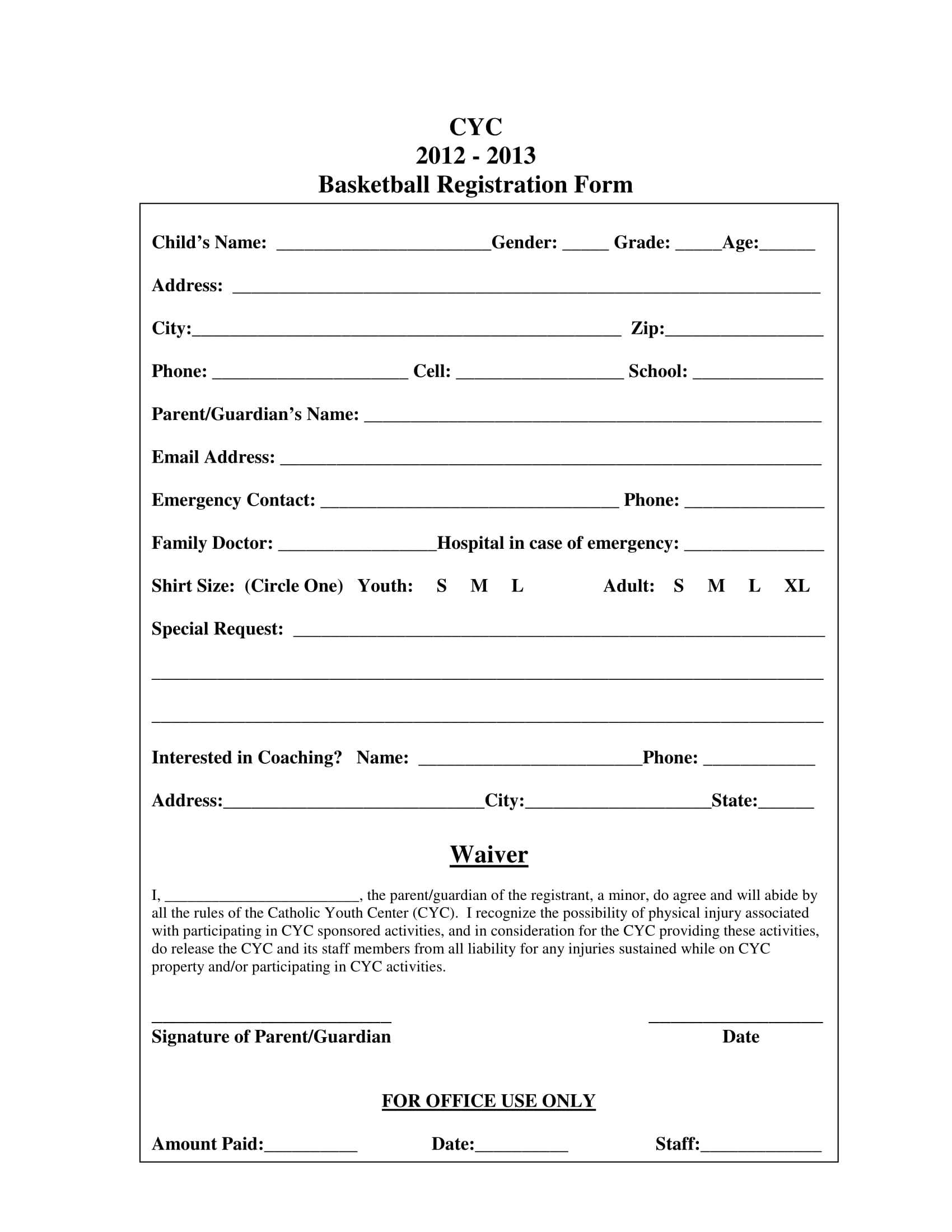 Free 11+ Basketball Registration Forms In Pdf | Ms Word | Excel Regarding School Registration Form Template Word