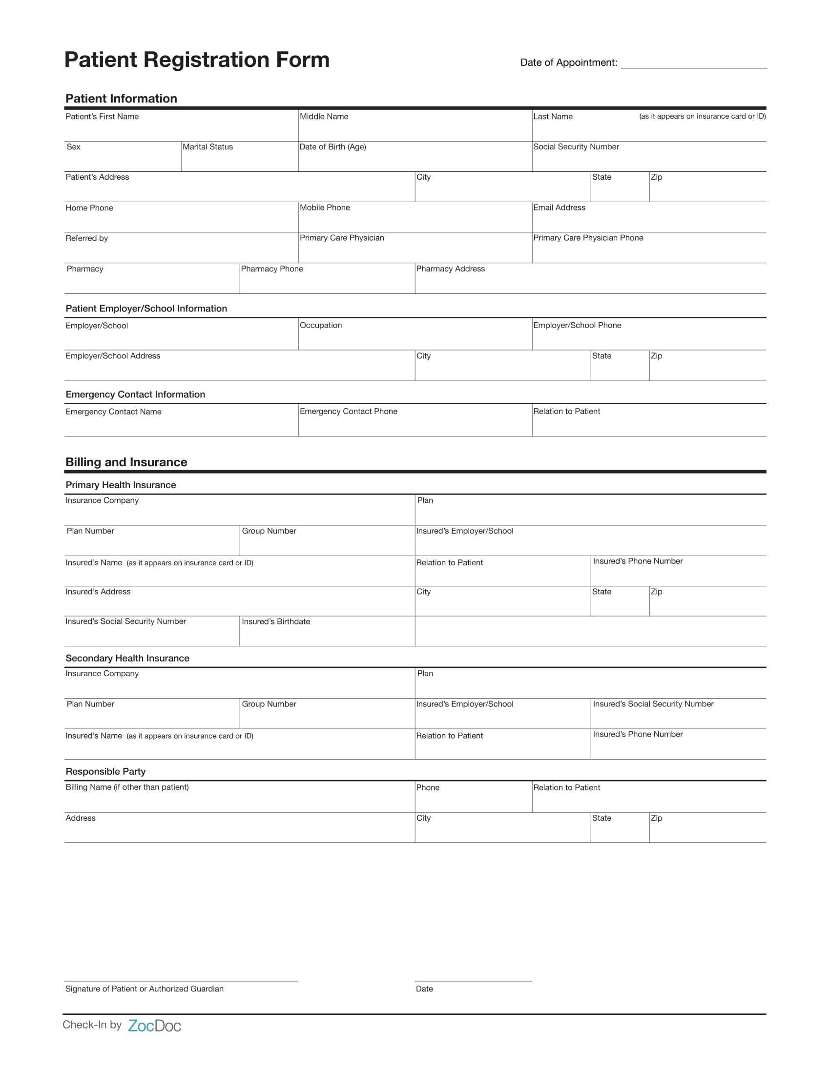 Free 11+ Registration Forms [ Patient Registration Form With Regard To Seminar Registration Form Template Word