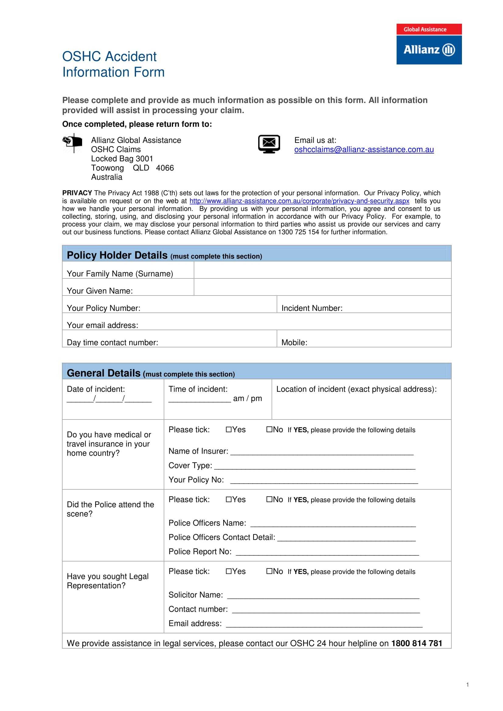 Free 13+ Accident Information Forms In Ms Word | Pdf Throughout Incident Report Form Template Qld
