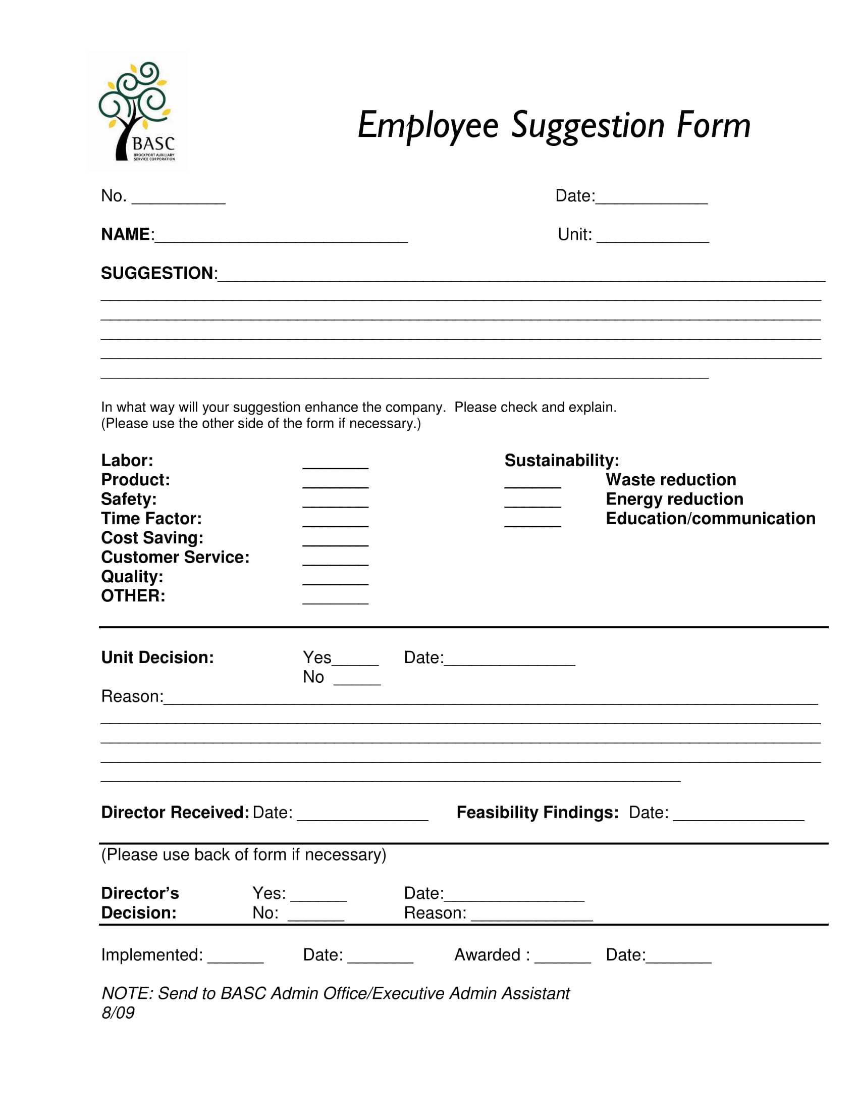 Free 14+ Employee Suggestion Forms In Ms Word | Excel | Pdf Intended For Word Employee Suggestion Form Template