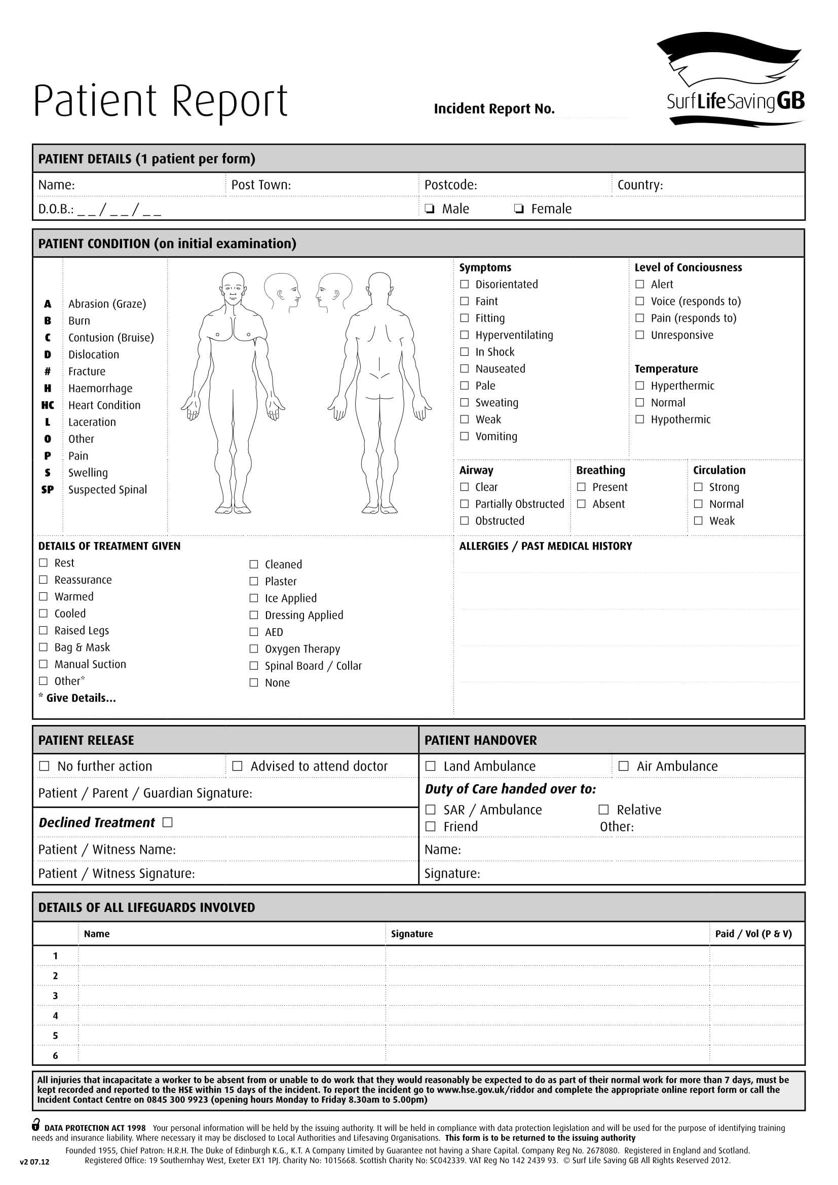 Free 14+ Patient Report Forms In Pdf | Ms Word Pertaining To Accident Report Form Template Uk