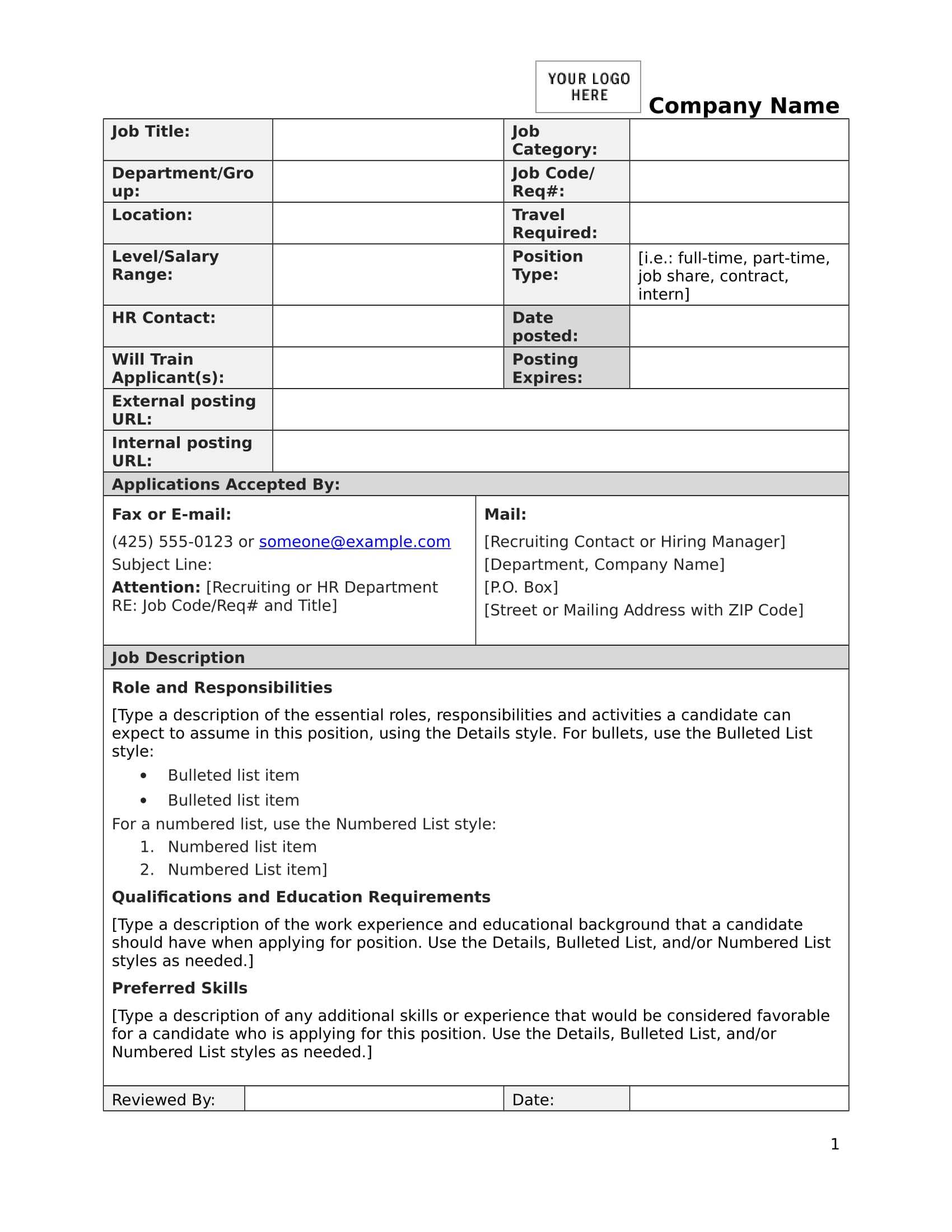 Free 15+ Job Description Forms In Pdf | Ms Word In Job Descriptions Template Word