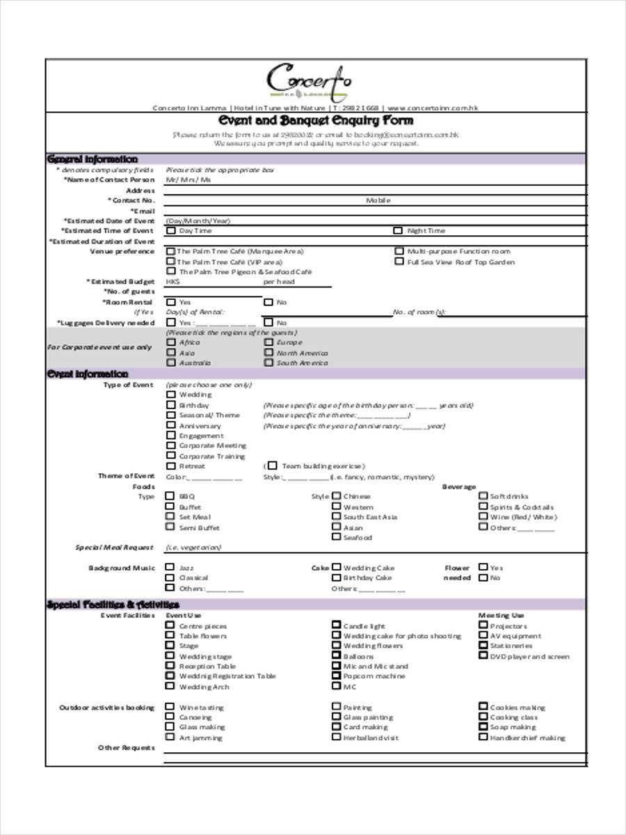 Free 6+ Event Inquiry Forms In Pdf With Regard To Enquiry Form Template Word